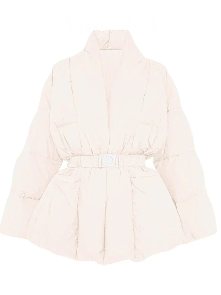 Women's Down Jacket with Belt and High Collar