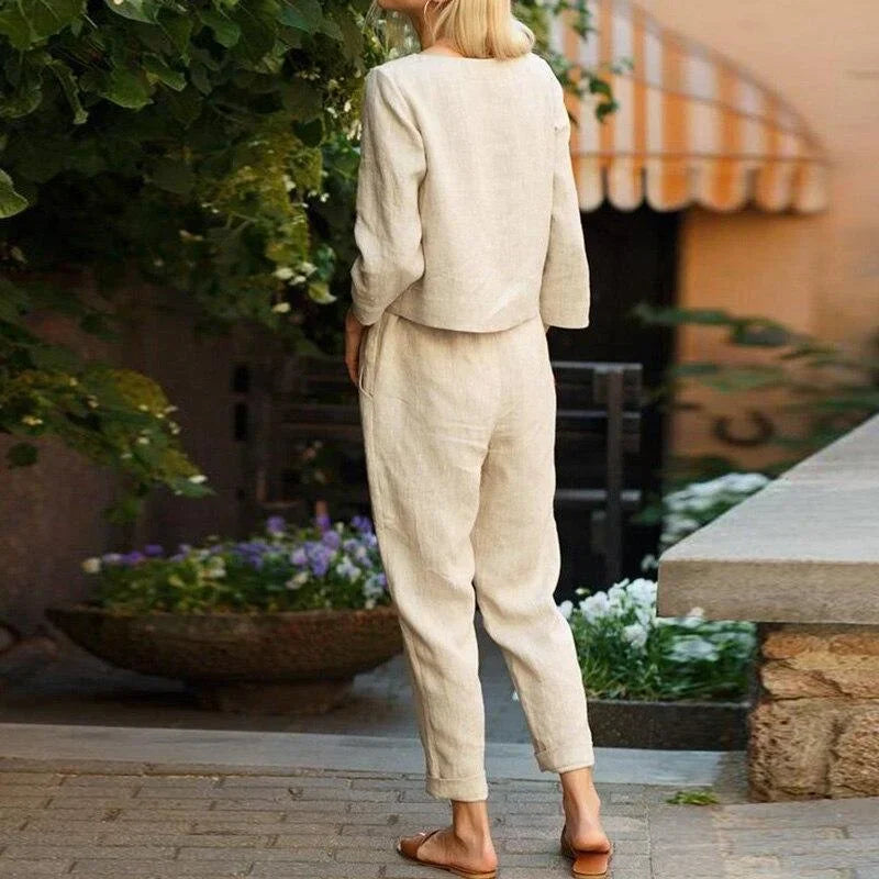 Women's Lightweight Linen Two-Piece Lounge Set | Breathable Relaxed Summer Set