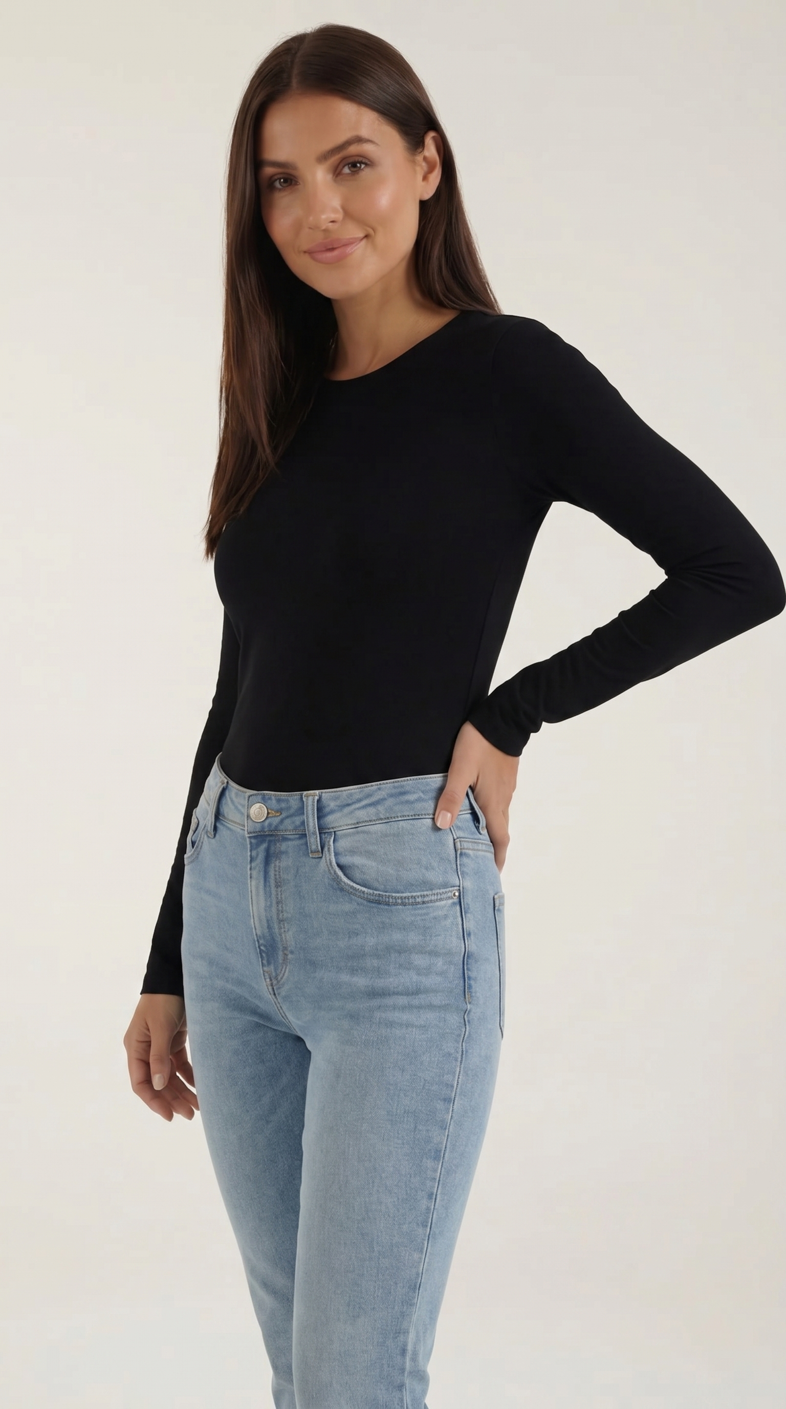 Women's Ribbed Long-Sleeve Fitted T-Shirt | Soft Round-Neck Layering Top