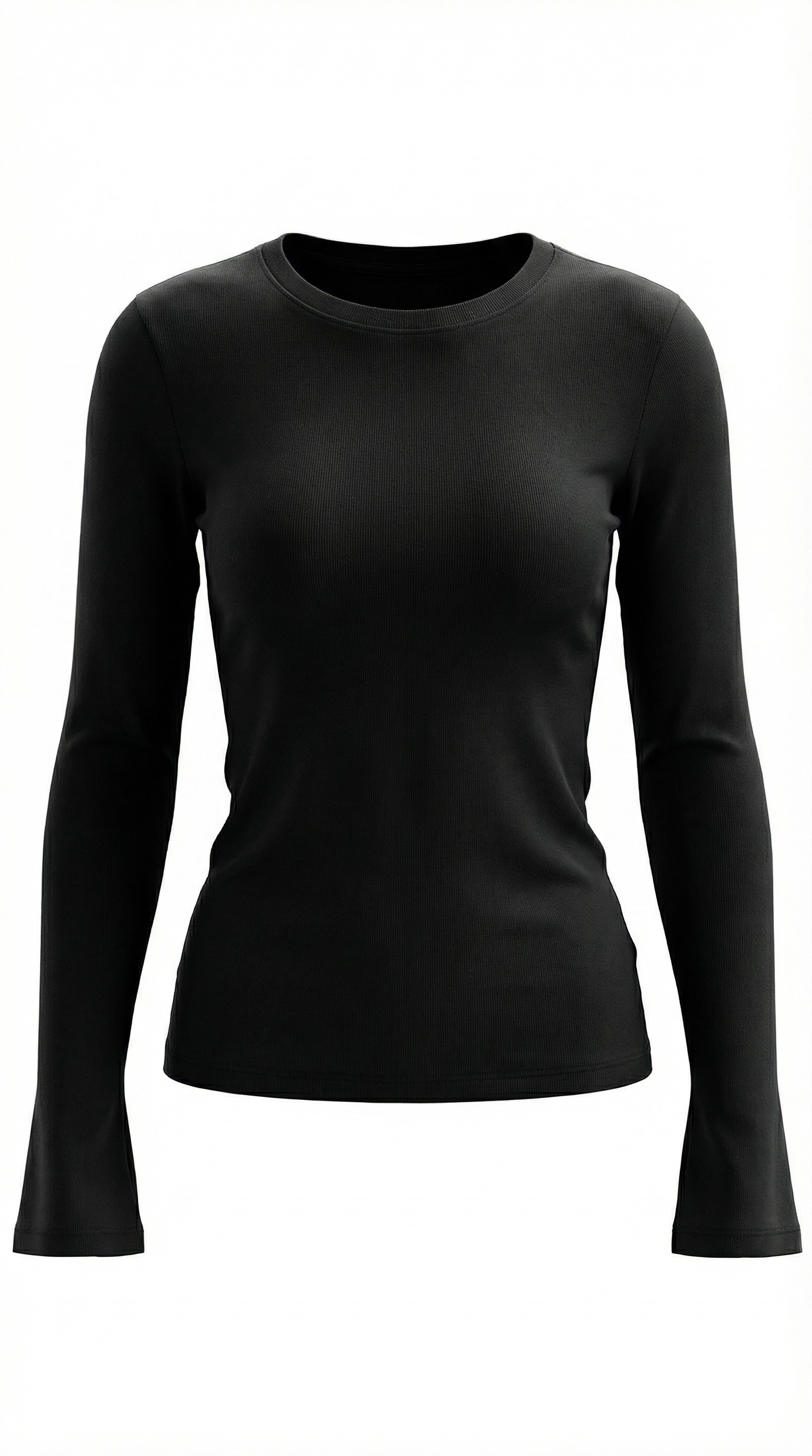Women's Ribbed Long-Sleeve Fitted T-Shirt | Soft Round-Neck Layering Top
