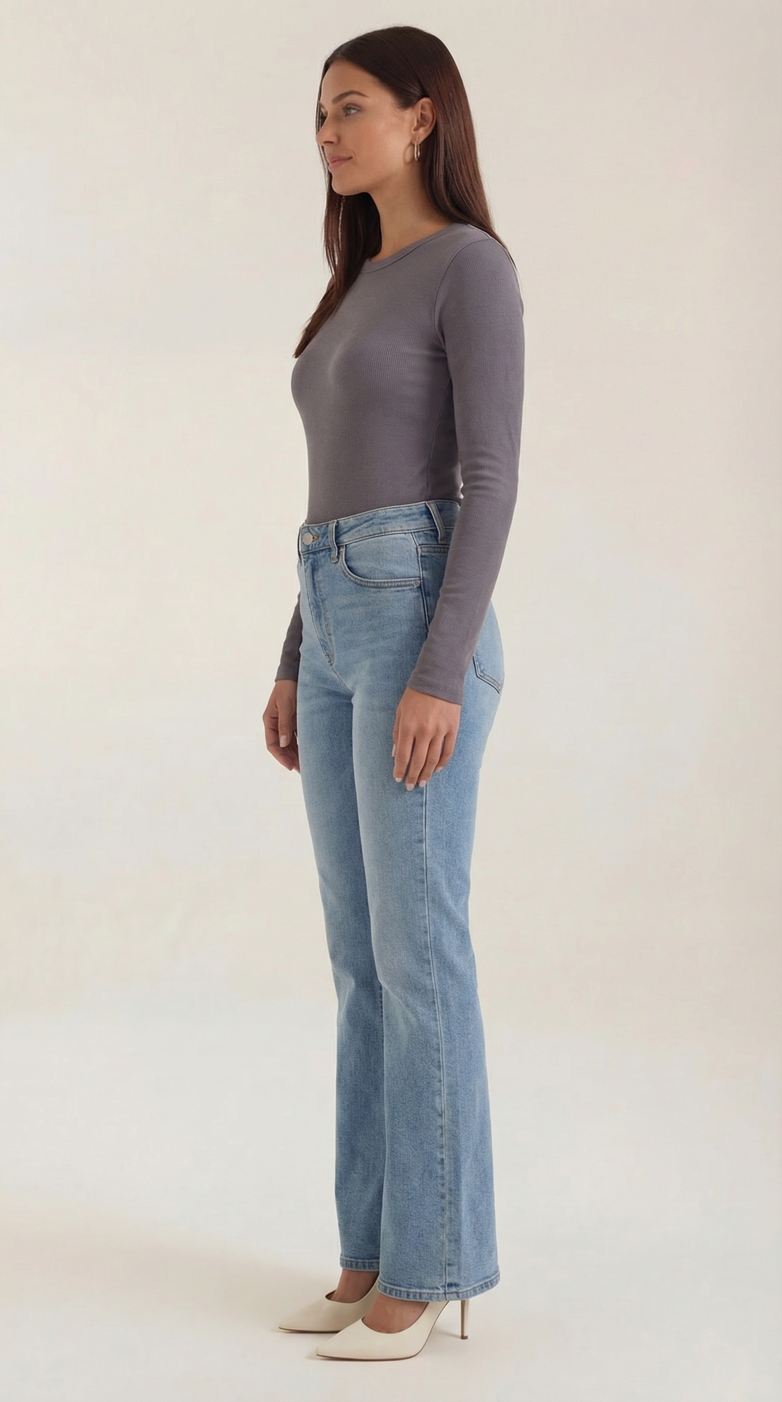 Women's Ribbed Long-Sleeve Fitted T-Shirt | Soft Round-Neck Layering Top