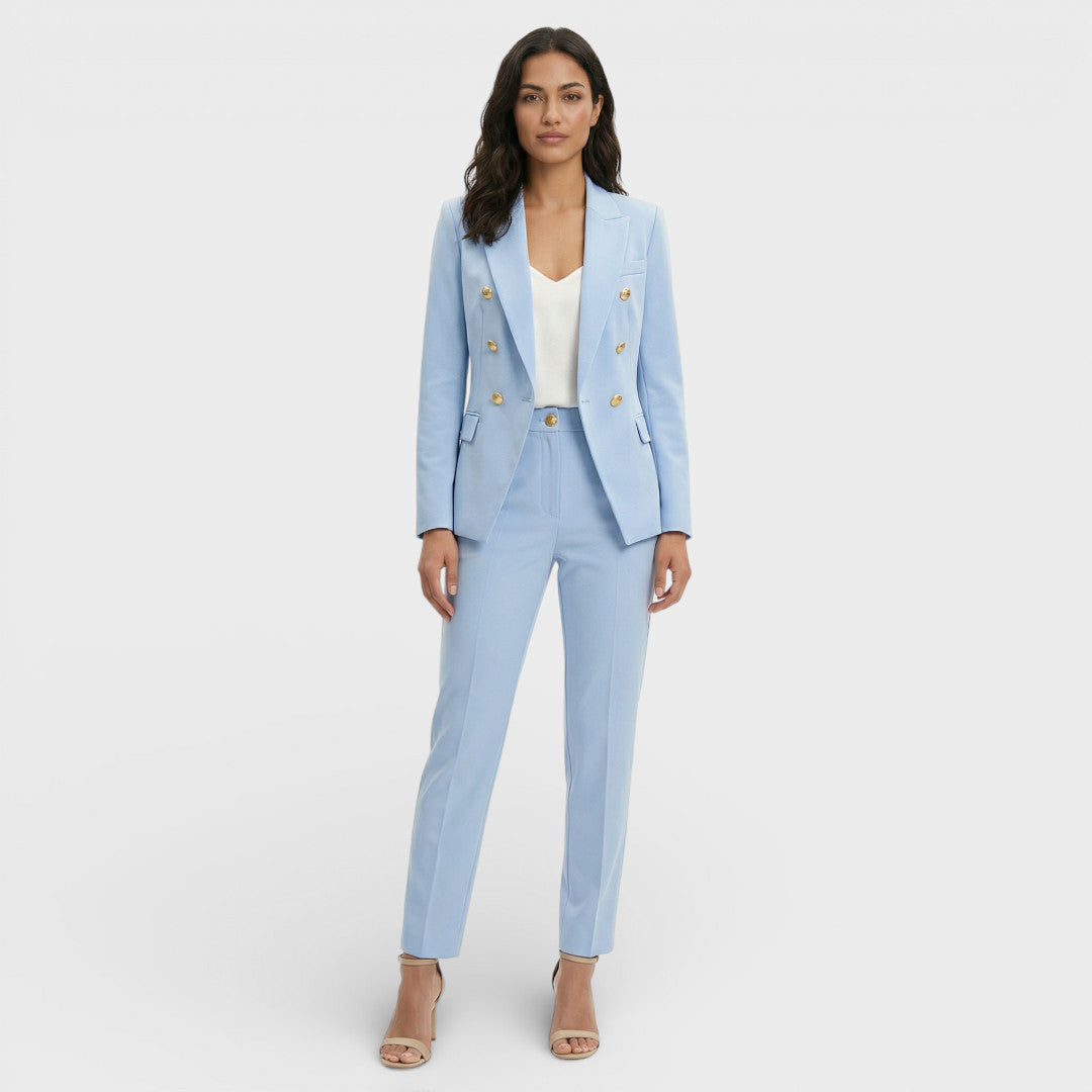 Women's Blazer Suit Set with Double-Breasted Gold Buttons