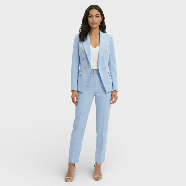 Women's Blazer Suit Set with Double-Breasted Gold Buttons