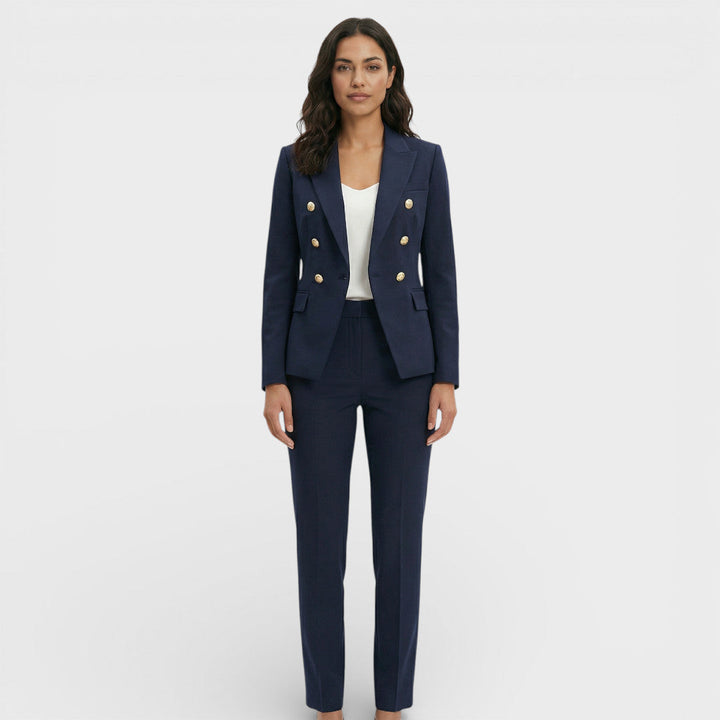 Women's Blazer Suit Set with Double-Breasted Gold Buttons