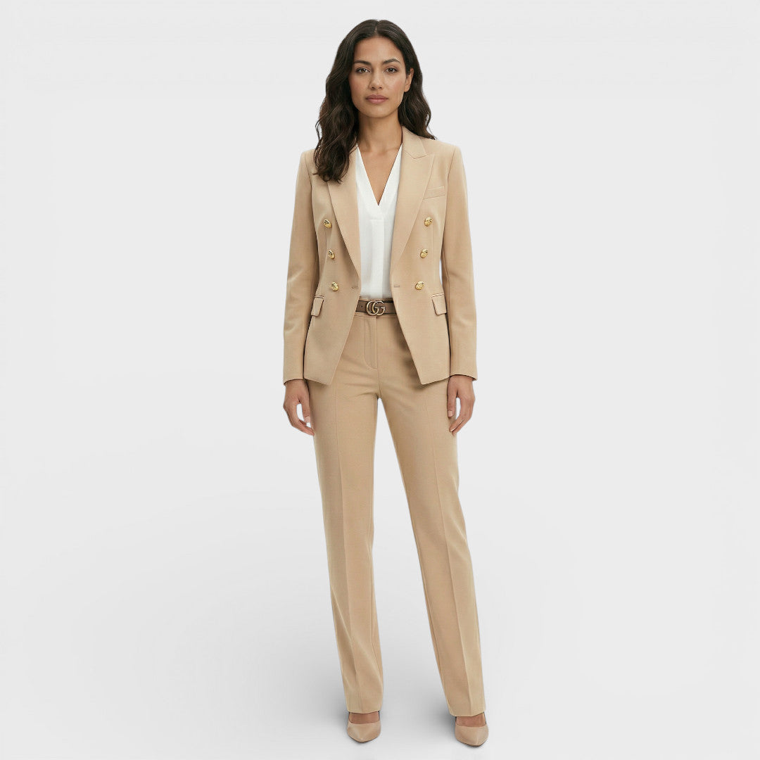 Women's Blazer Suit Set with Double-Breasted Gold Buttons