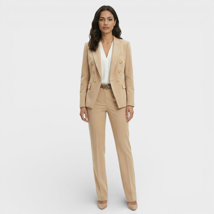 Women's Blazer Suit Set with Double-Breasted Gold Buttons
