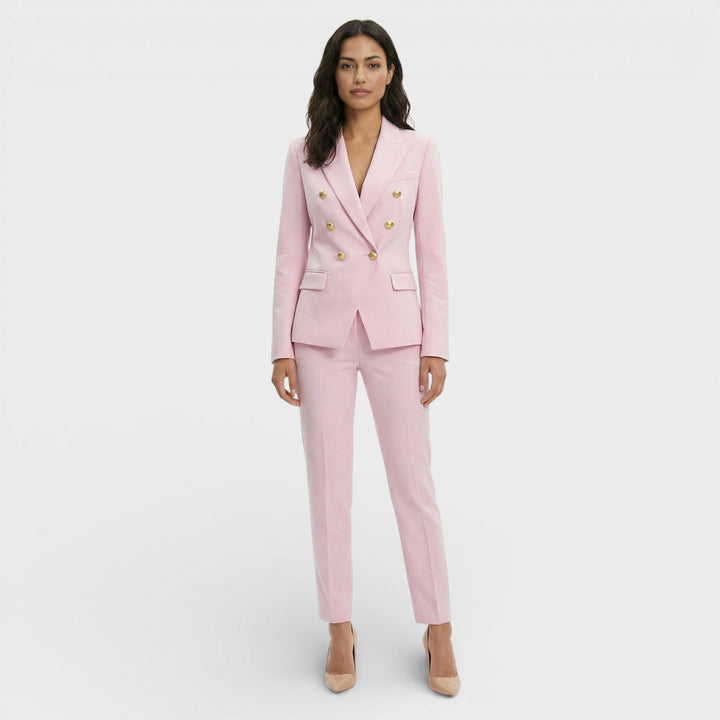 Women's Blazer Suit Set with Double-Breasted Gold Buttons