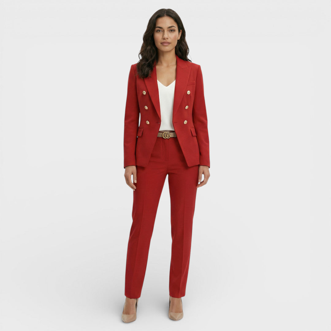 Women's Blazer Suit Set with Double-Breasted Gold Buttons