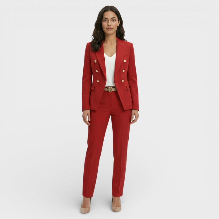 Women's Blazer Suit Set with Double-Breasted Gold Buttons