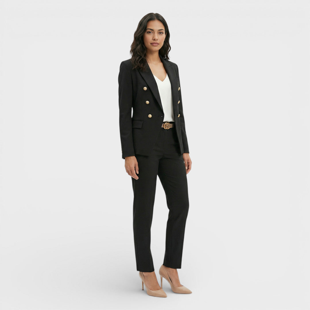 Women's Blazer Suit Set with Double-Breasted Gold Buttons