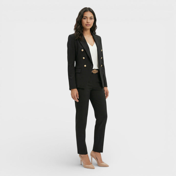Women's Blazer Suit Set with Double-Breasted Gold Buttons