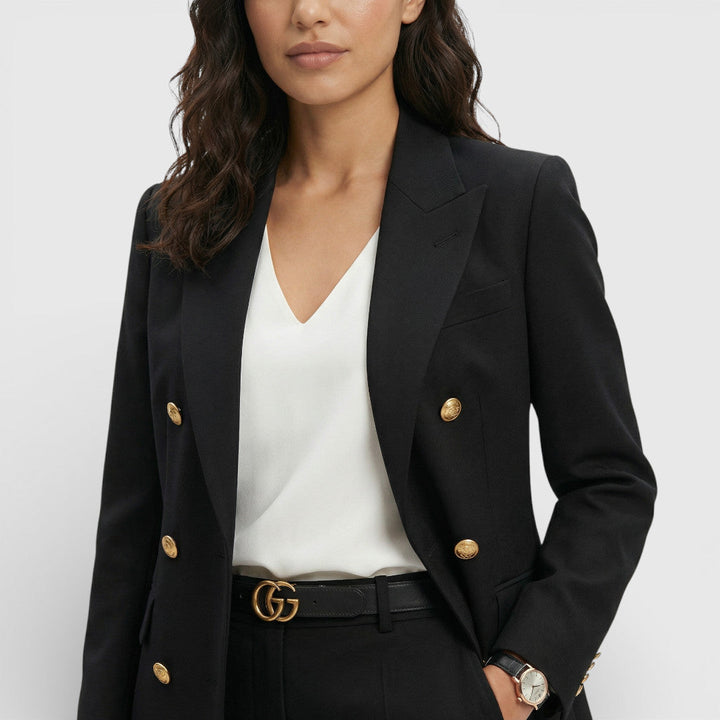 Women's Blazer Suit Set with Double-Breasted Gold Buttons