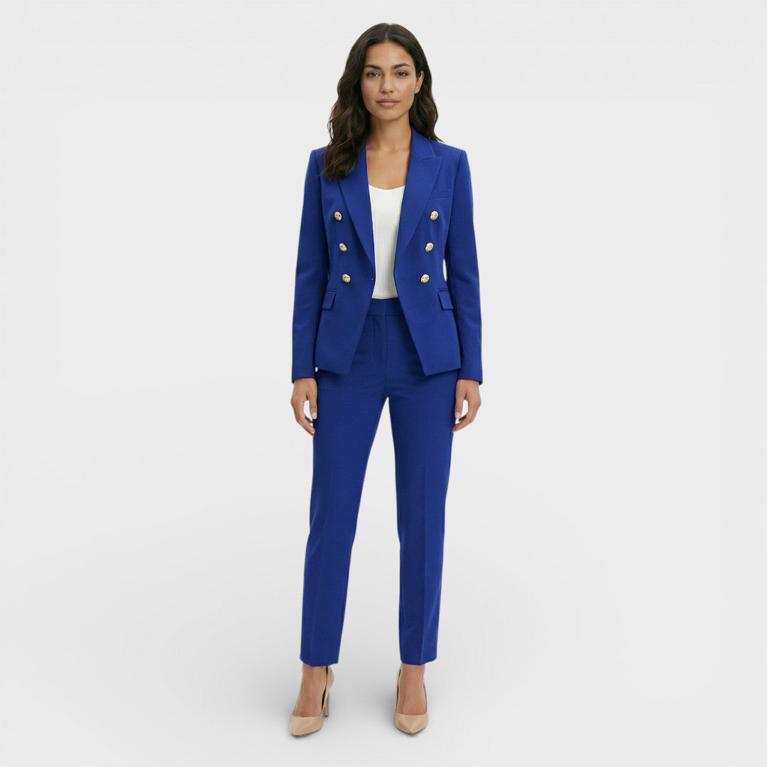 Women's Blazer Suit Set with Double-Breasted Gold Buttons