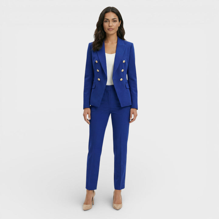 Women's Blazer Suit Set with Double-Breasted Gold Buttons