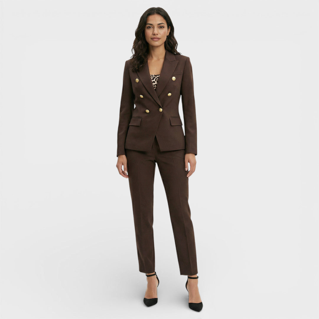 Women's Blazer Suit Set with Double-Breasted Gold Buttons