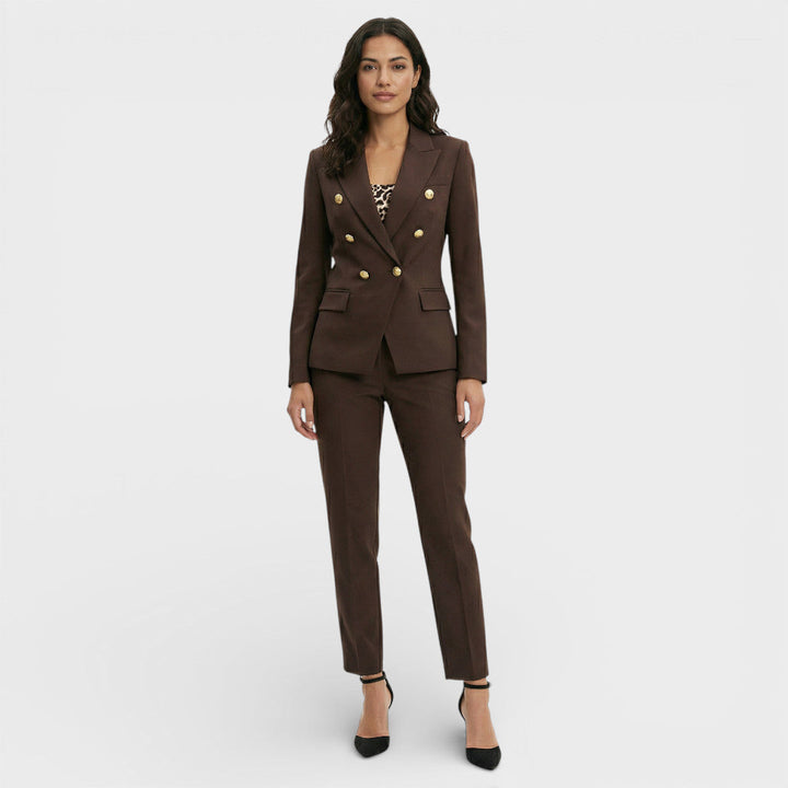 Women's Blazer Suit Set with Double-Breasted Gold Buttons