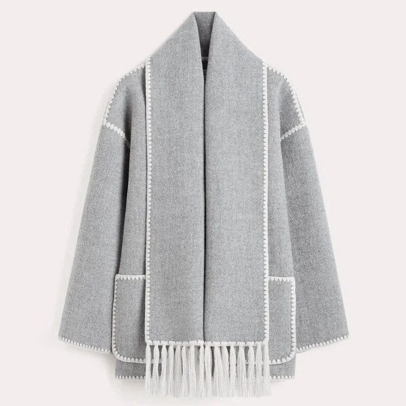 Women's Fringe Trim Knit Cardigan | Open-Front Draped Longline Cardigan