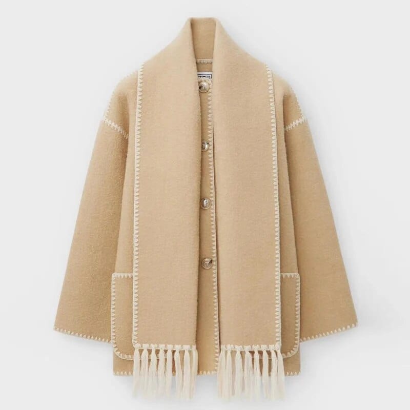Women's Fringe Trim Knit Cardigan | Open-Front Draped Longline Cardigan