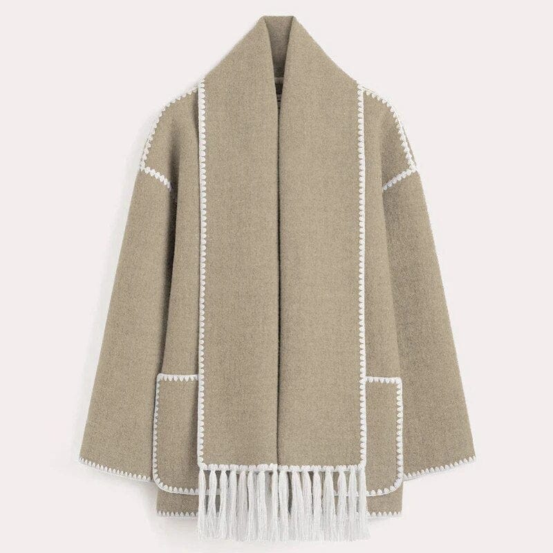 Women's Fringe Trim Knit Cardigan | Open-Front Draped Longline Cardigan