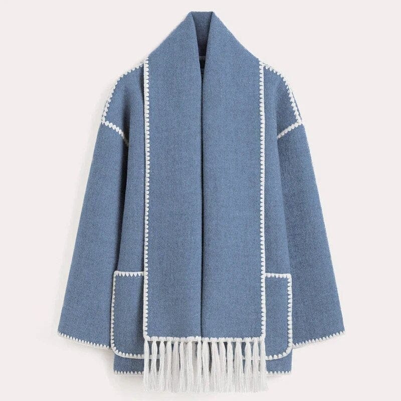 Women's Fringe Trim Knit Cardigan | Open-Front Draped Longline Cardigan