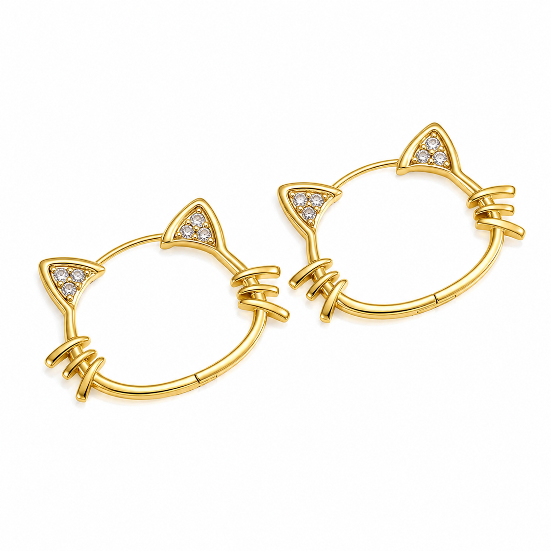 Women's Sterling Silver Cat Ear Hoop Earrings | Hypoallergenic Huggie Hoops