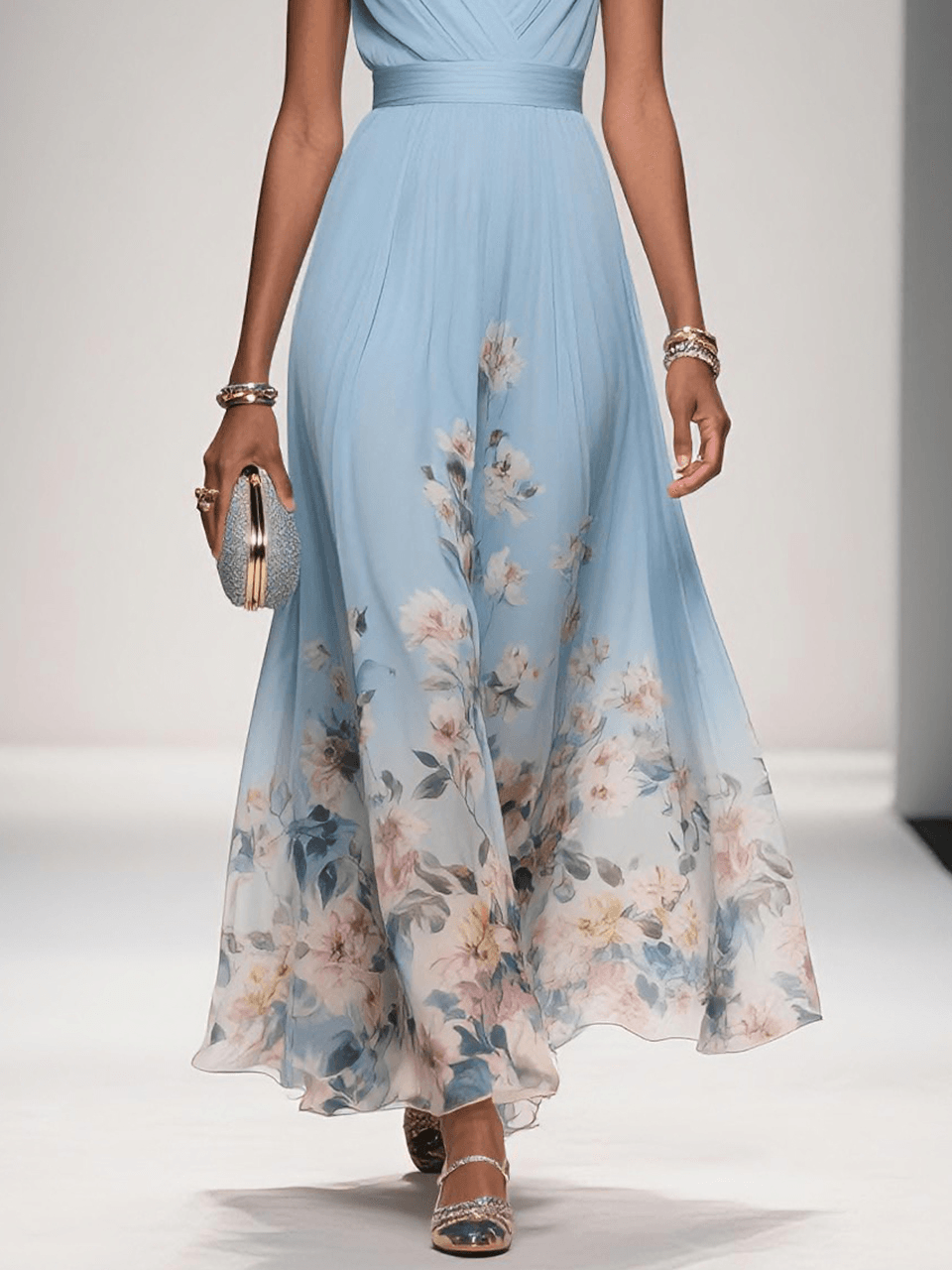 Women's Floral Print Midi Dress | Elegant Wedding Guest Dress
