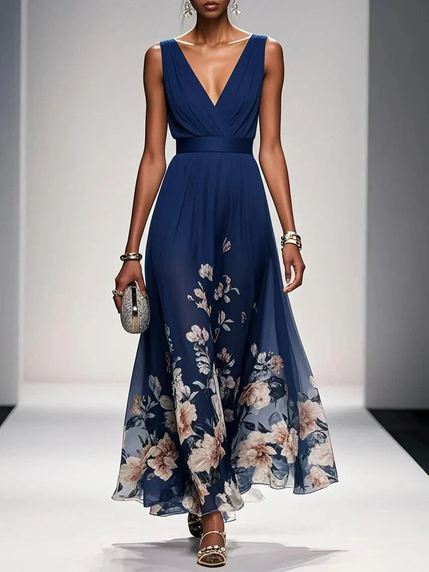 Women's Floral Print Midi Dress | Elegant Wedding Guest Dress