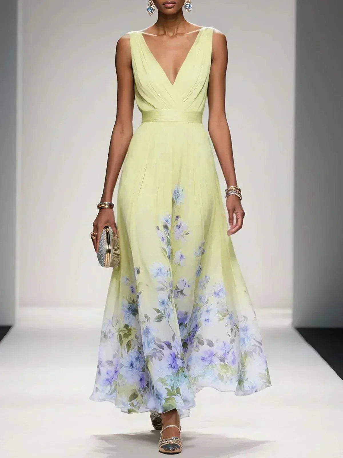 Women's Floral Print Midi Dress | Elegant Wedding Guest Dress