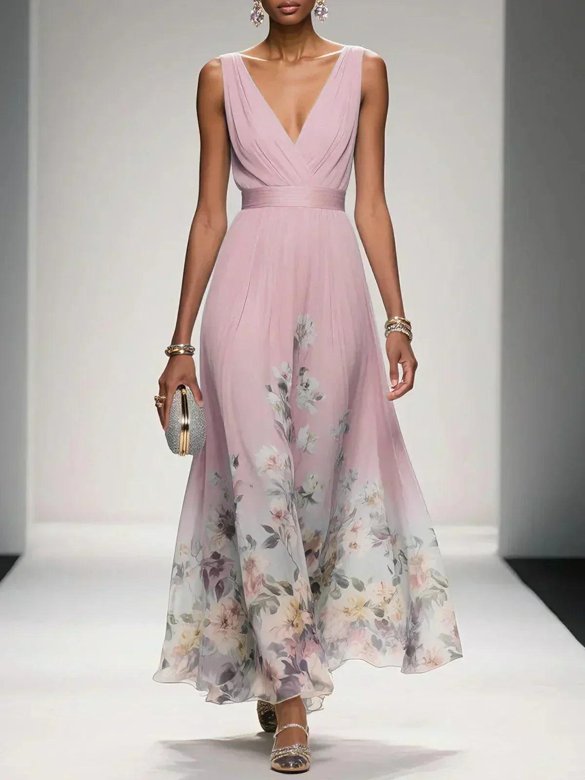 Women's Floral Print Midi Dress | Elegant Wedding Guest Dress