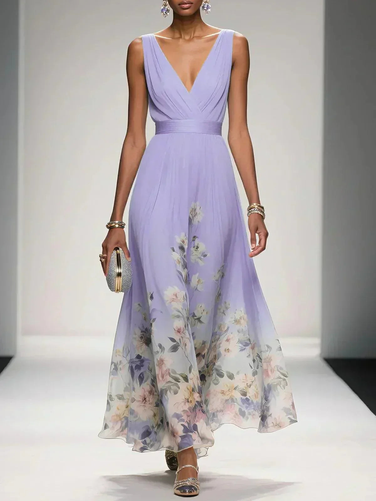 Women's Floral Print Midi Dress | Elegant Wedding Guest Dress
