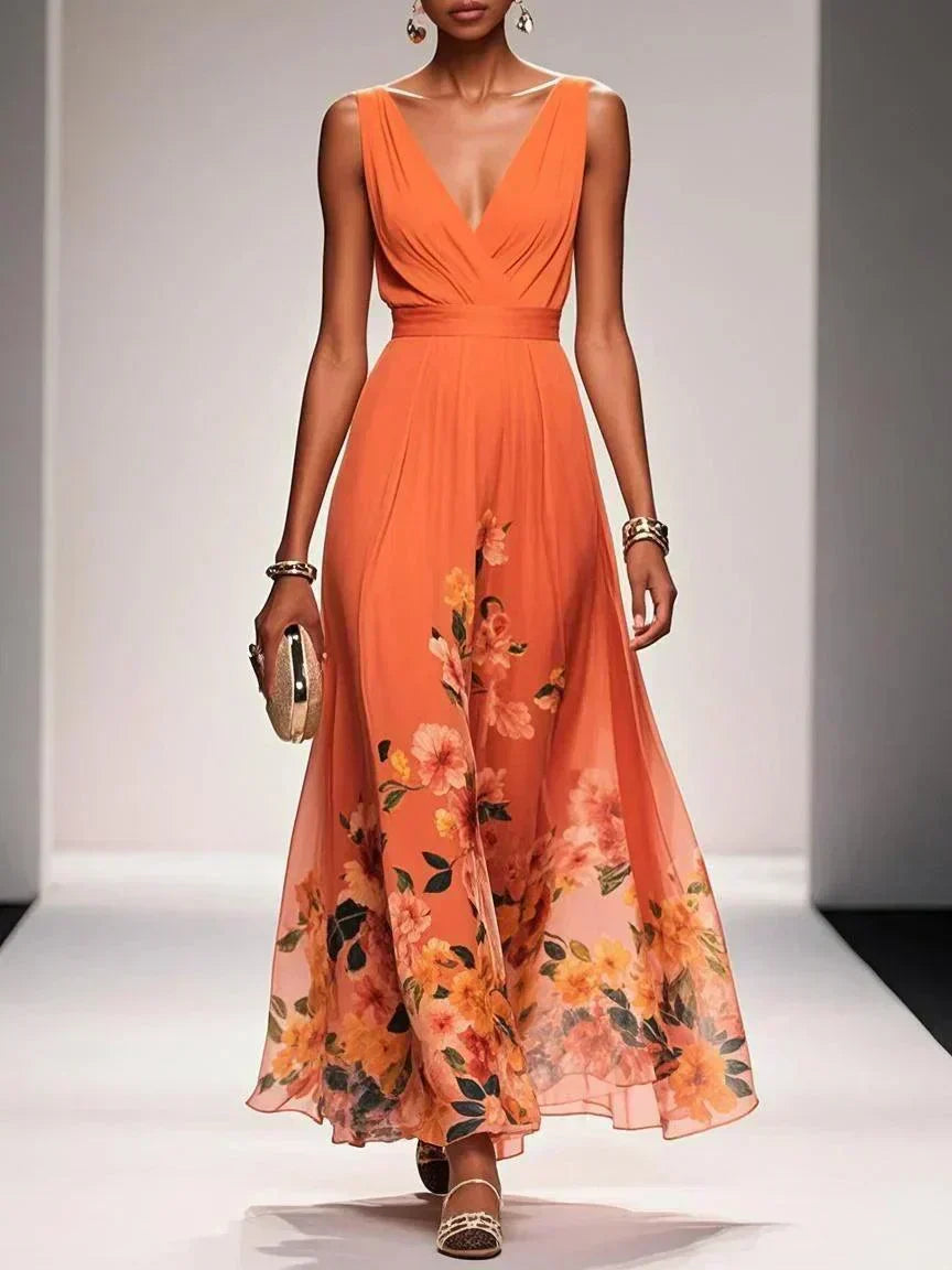 Women's Floral Print Midi Dress | Elegant Wedding Guest Dress
