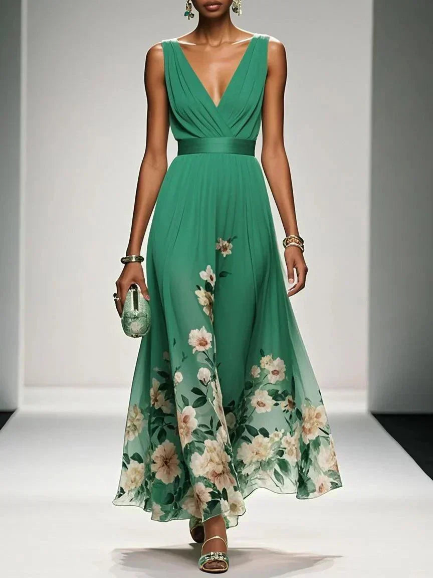 Women's Floral Print Midi Dress | Elegant Wedding Guest Dress