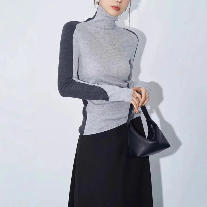 High Neck Top with Contrasting Sleeves for Women