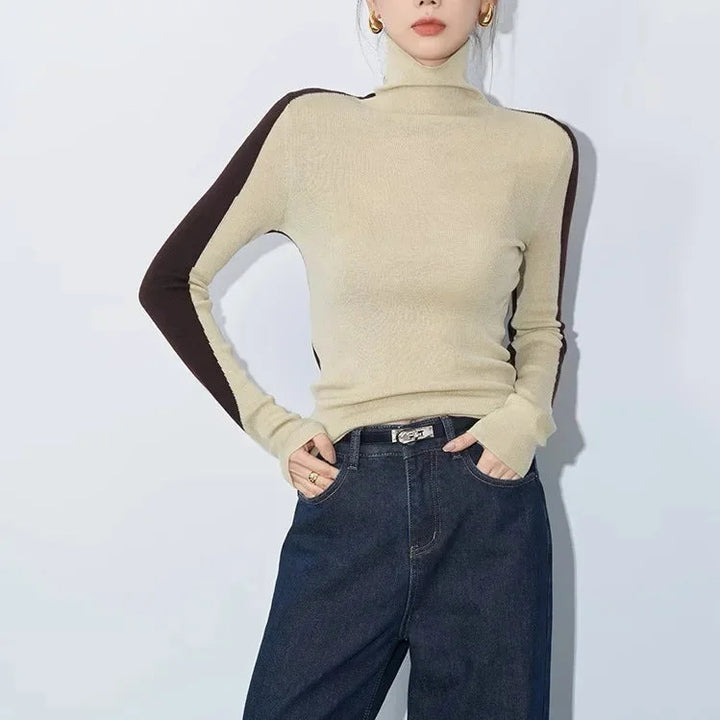 High Neck Top with Contrasting Sleeves for Women