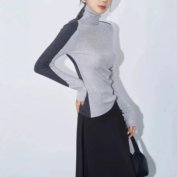 High Neck Top with Contrasting Sleeves for Women