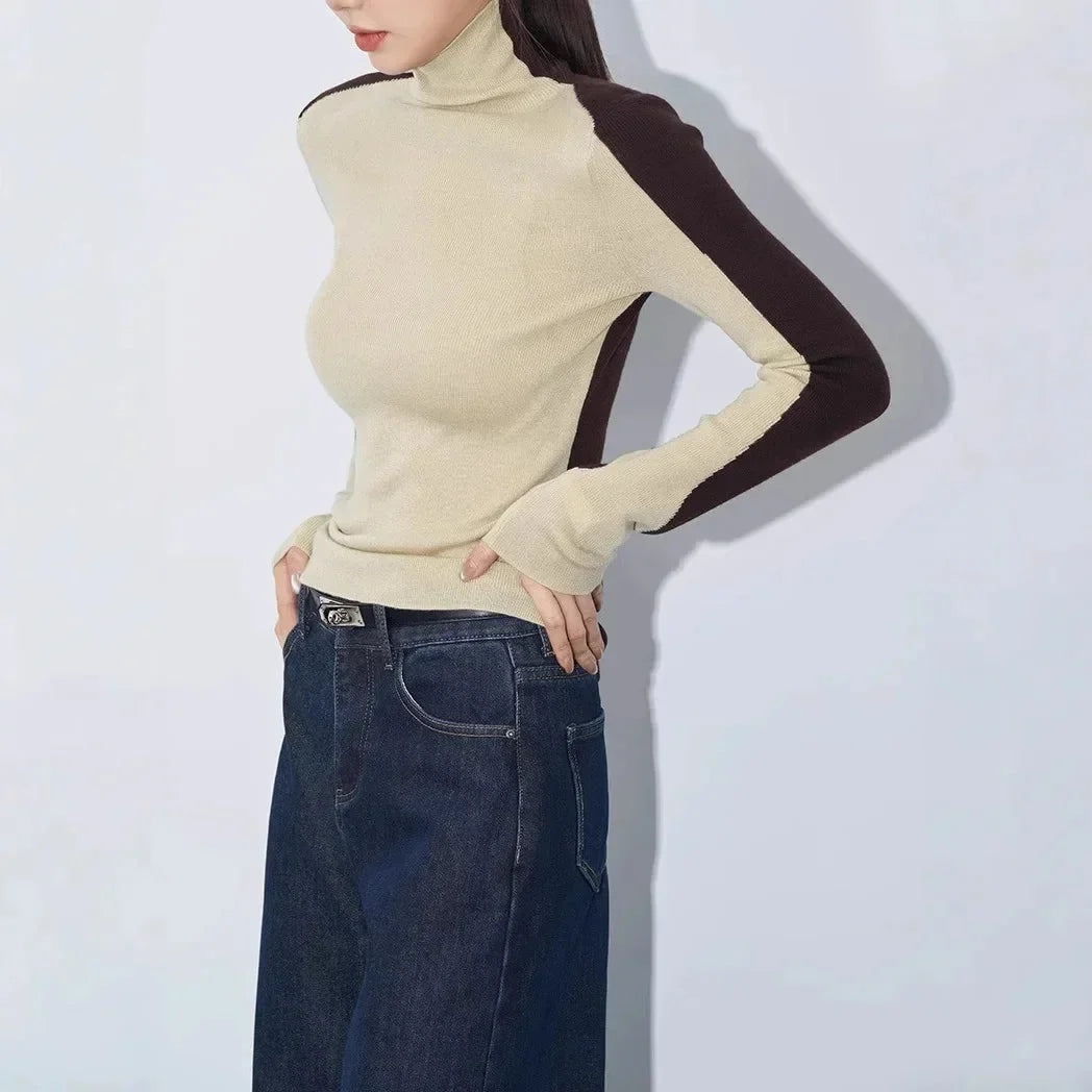 High Neck Top with Contrasting Sleeves for Women