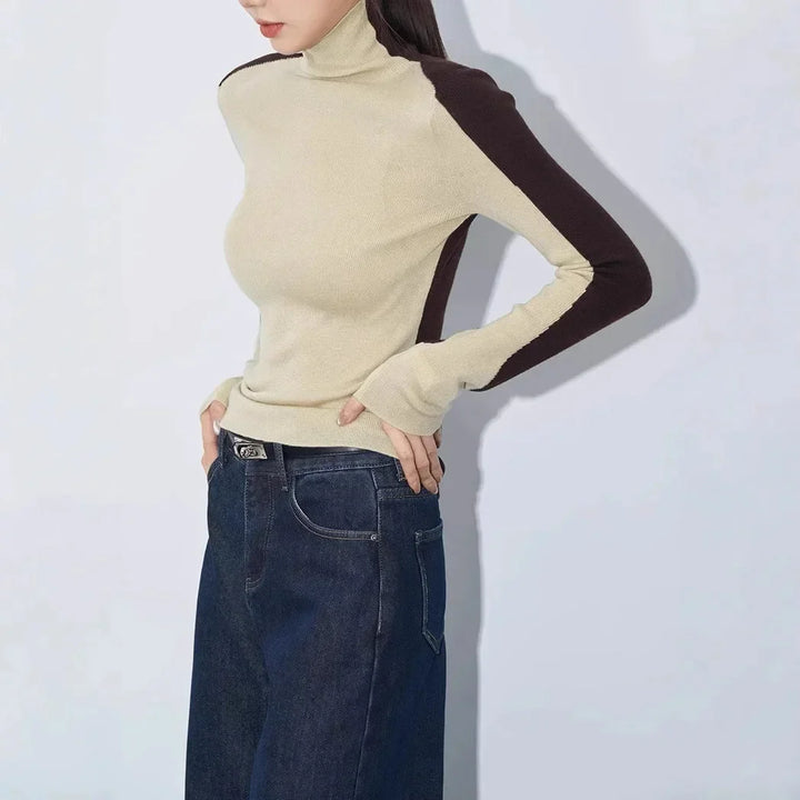 High Neck Top with Contrasting Sleeves for Women