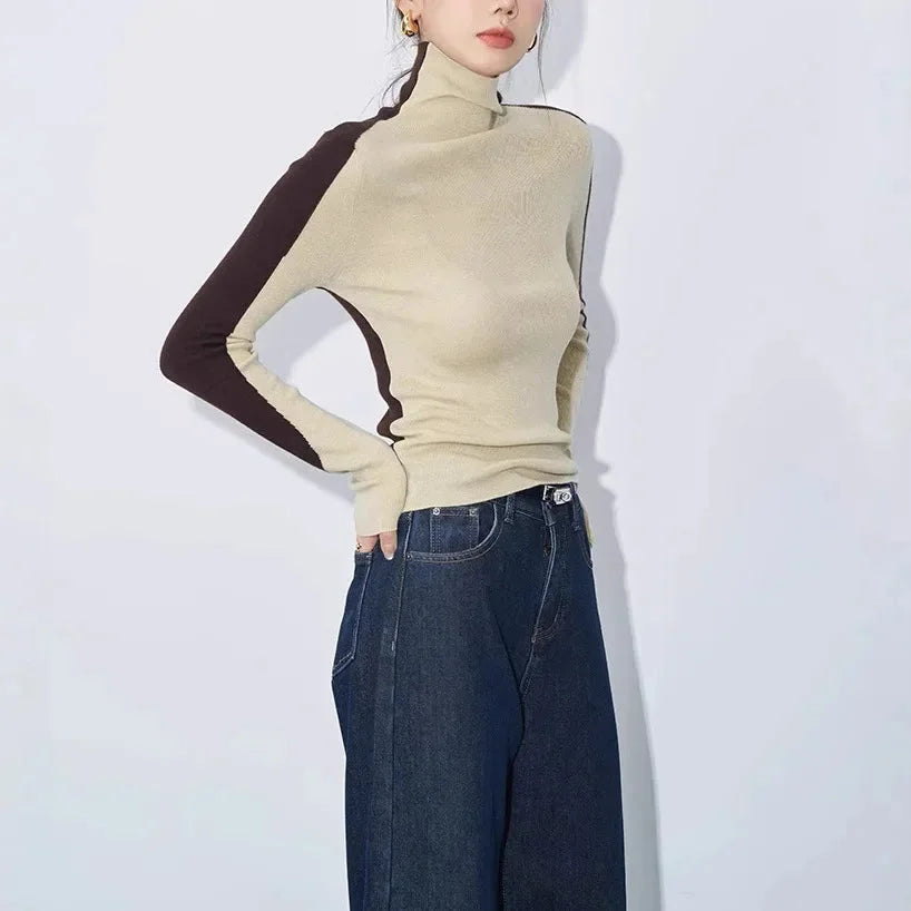High Neck Top with Contrasting Sleeves for Women