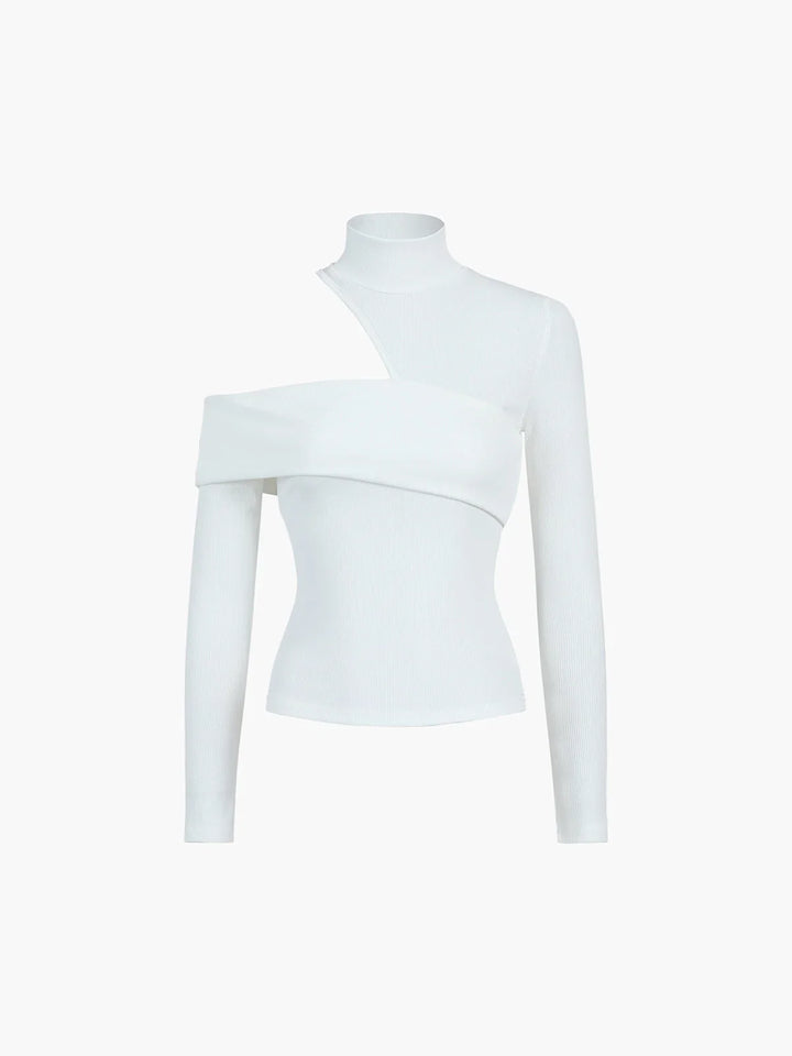Asymmetrical Women's High Neck Top with Cutout