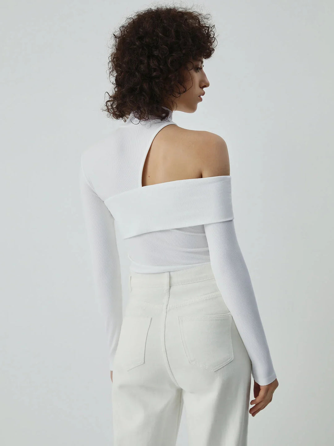 Asymmetrical Women's High Neck Top with Cutout