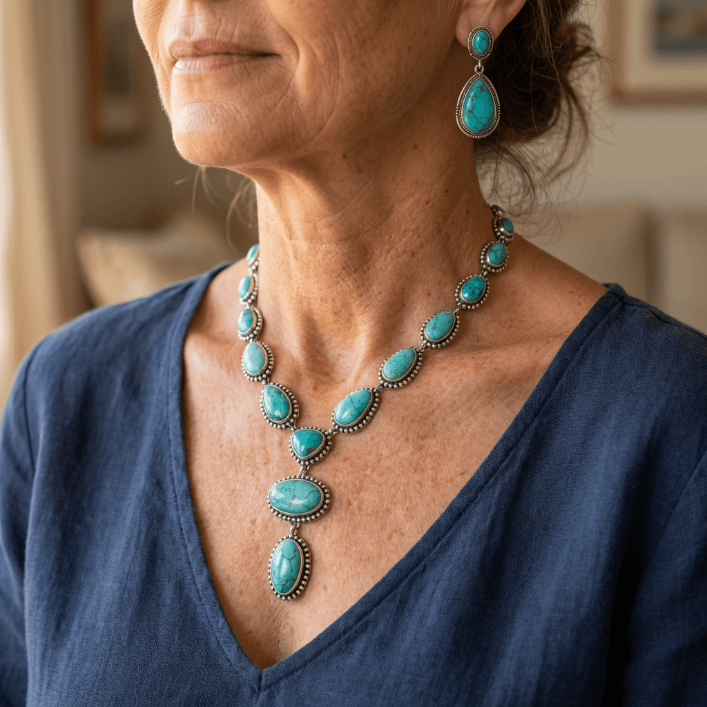 Women's Vintage Turquoise Statement Set | Elegant Necklace & Earrings