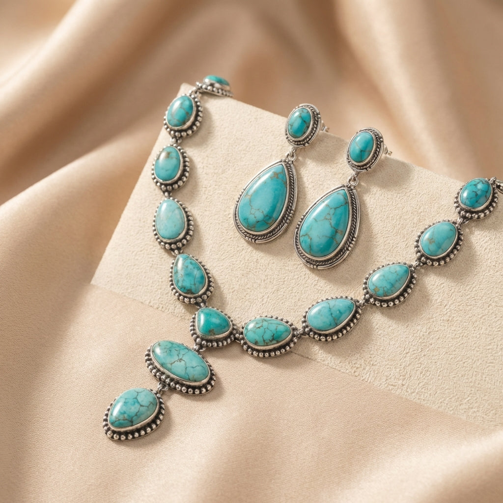 Women's Vintage Turquoise Statement Set | Elegant Necklace & Earrings