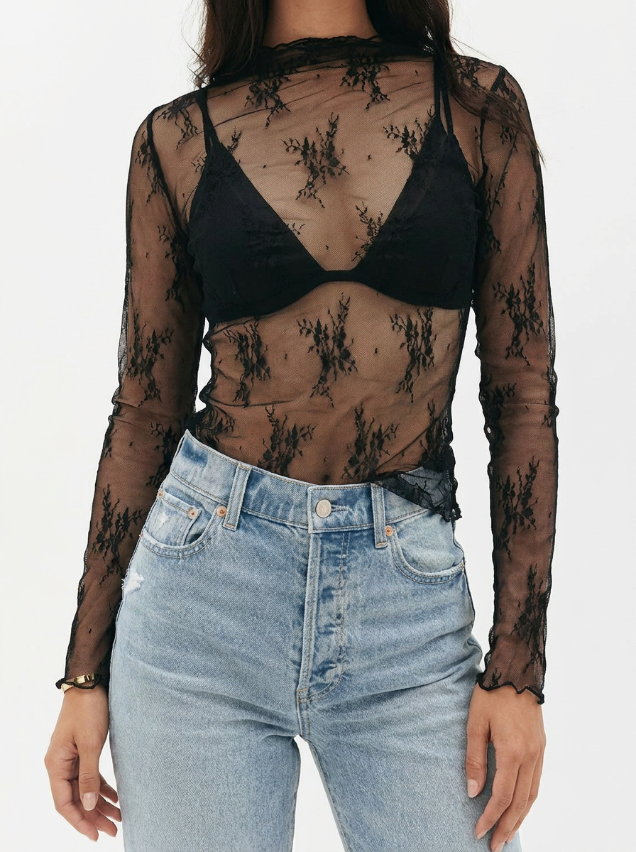 Women's Lace-Trim Jumpsuit Set | Cami Jumpsuit & Long-Sleeve Lace Top with Pockets