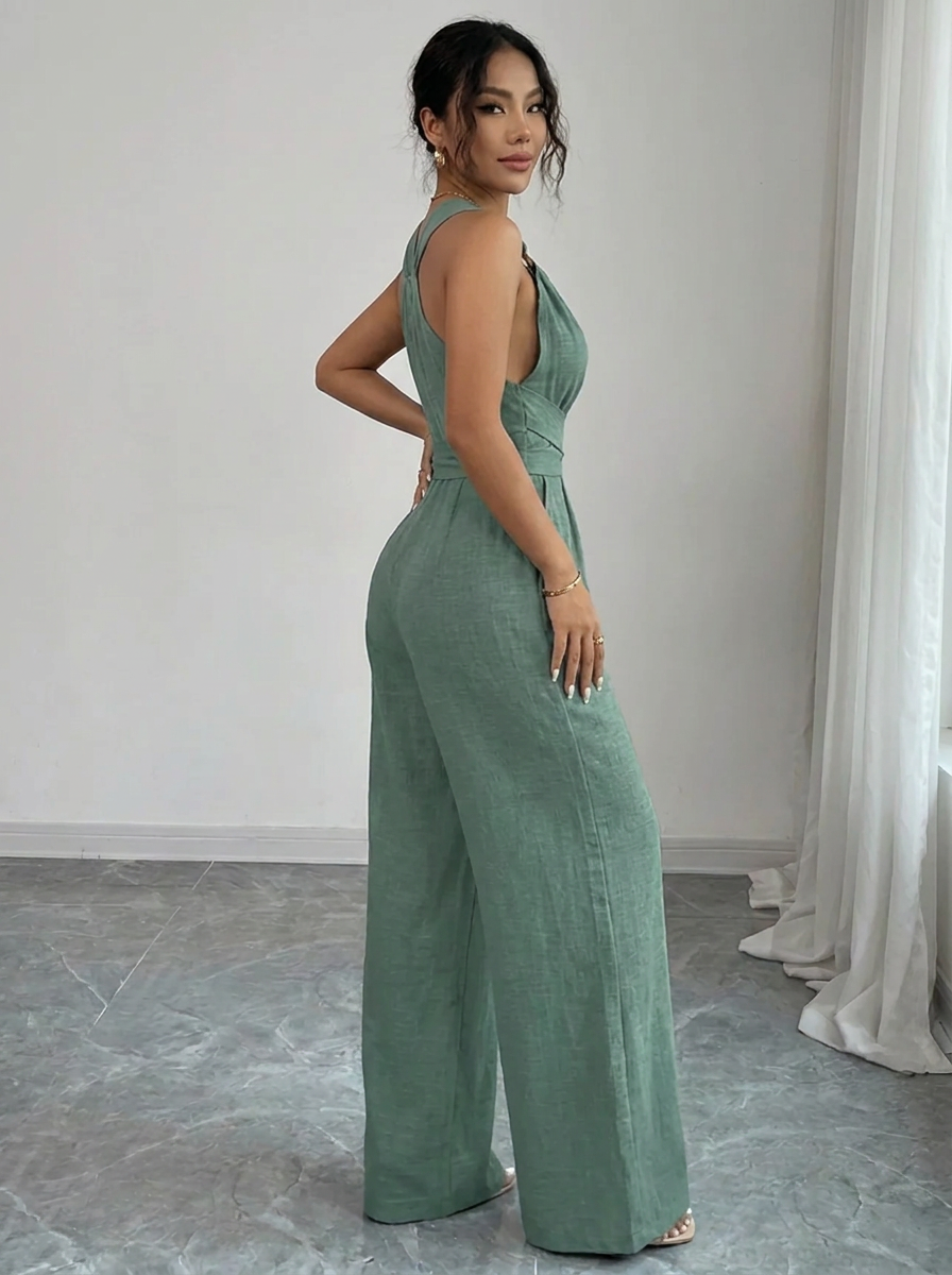 Women's Lace-Trim Jumpsuit Set | Cami Jumpsuit & Long-Sleeve Lace Top with Pockets