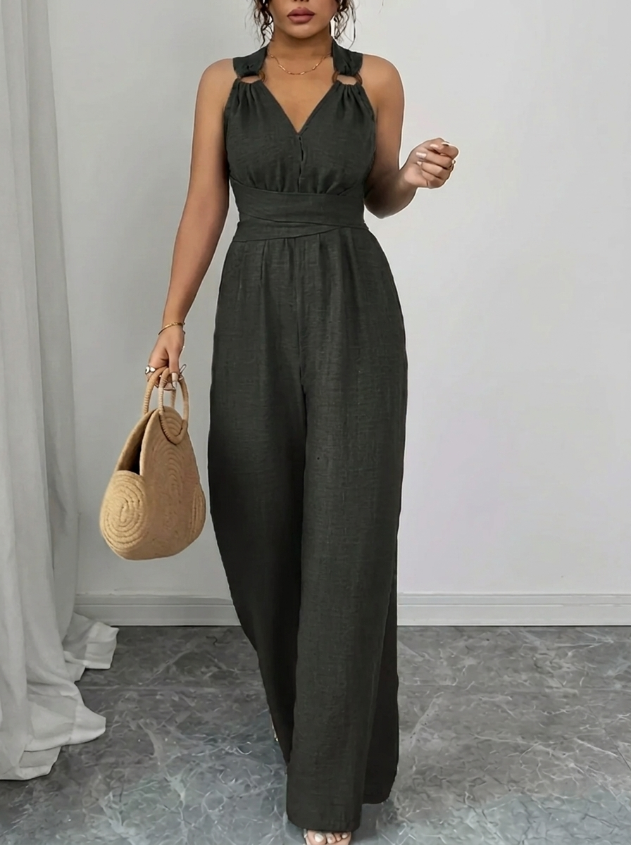 Women's Lace-Trim Jumpsuit Set | Cami Jumpsuit & Long-Sleeve Lace Top with Pockets