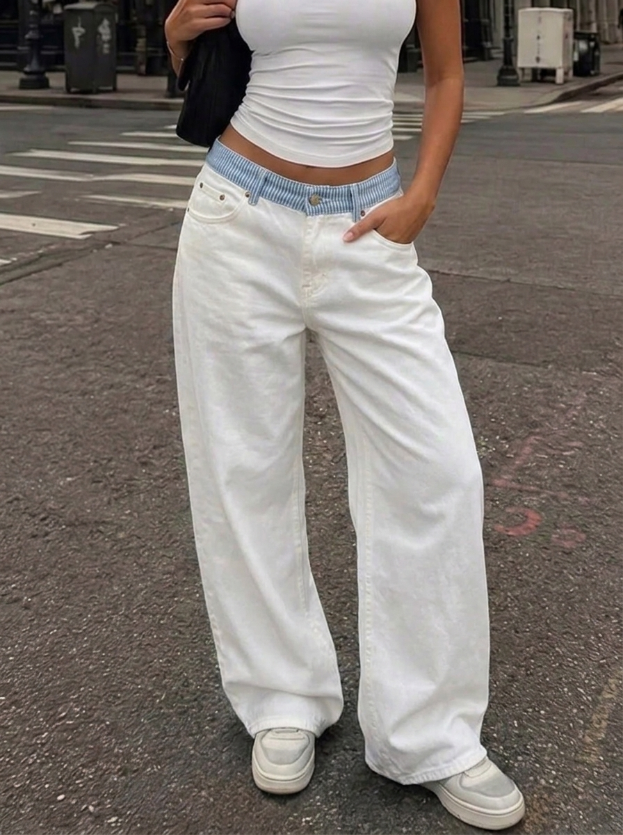 STELLA | Striped-Waist White Denim