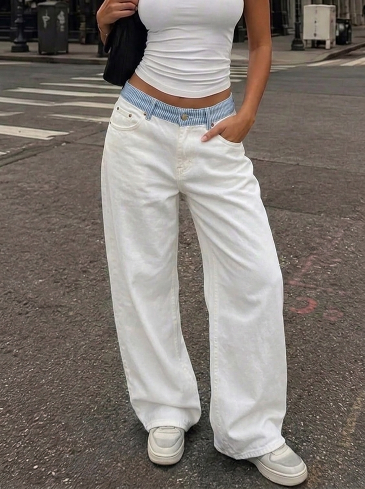 STELLA | Striped-Waist White Denim