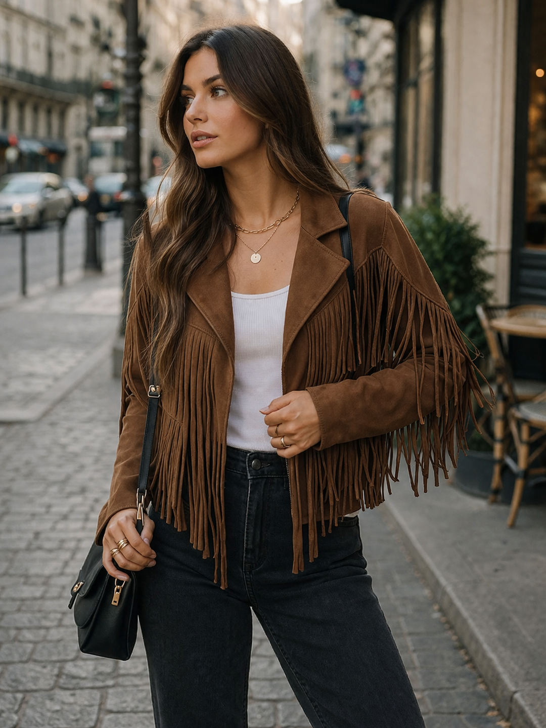 Brown Suede Fringe Women's Jacket
