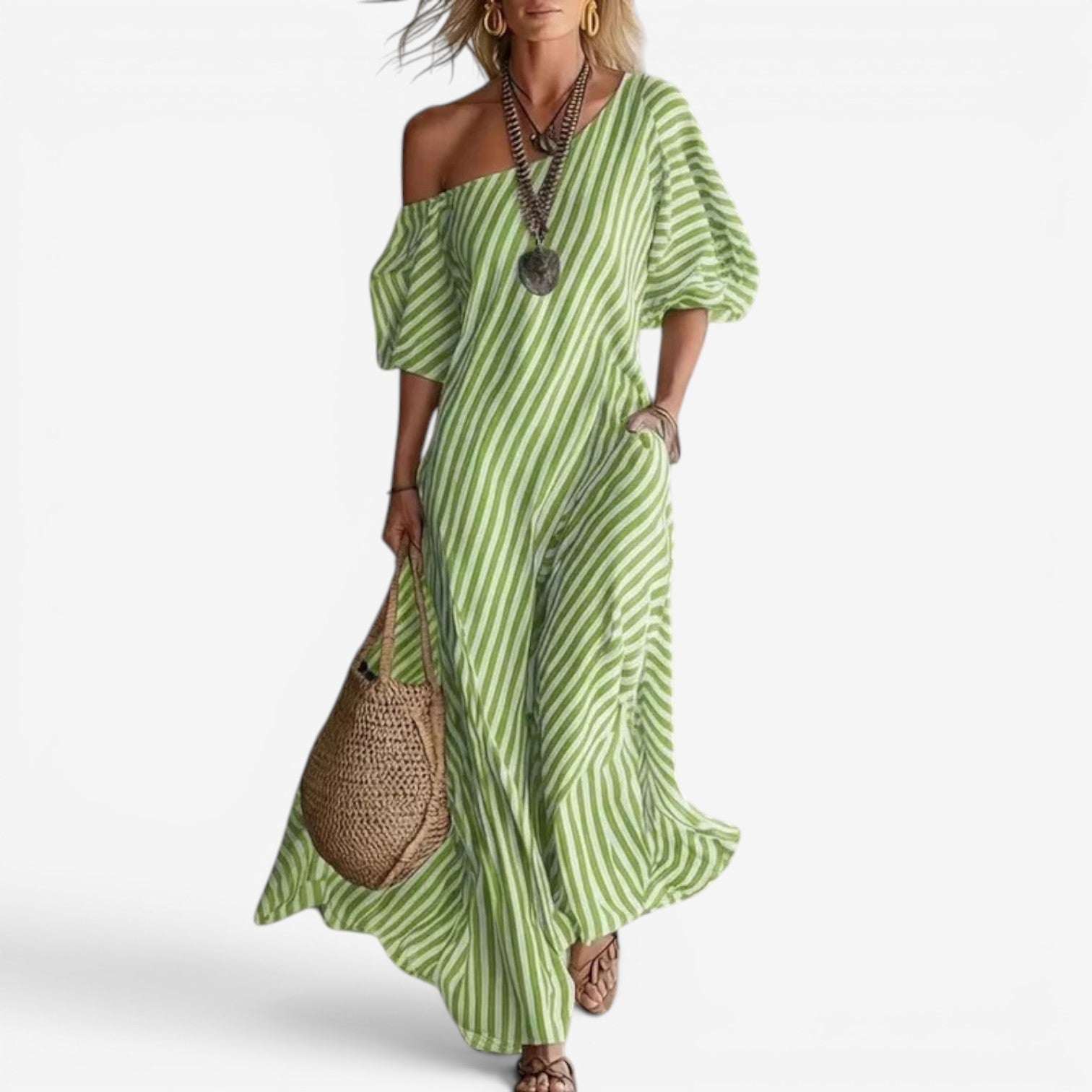 Women's Striped Off-Shoulder Maxi Dress | Effortless Elegant Summer Dress