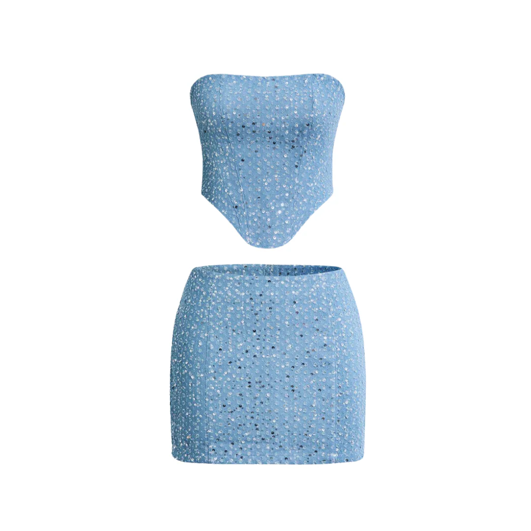 Lauren | Women's Sequin Glitter Two-Piece Denim Set